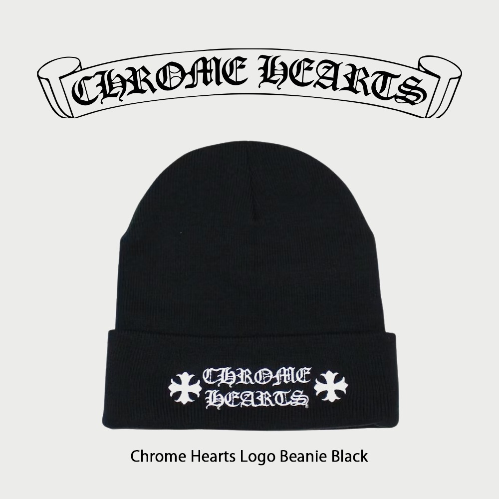 2025年のクリスマスの特別な衣装 Chrome Hearts】 ニットキャップ・ビーニー Black Beanie Logo 帽子