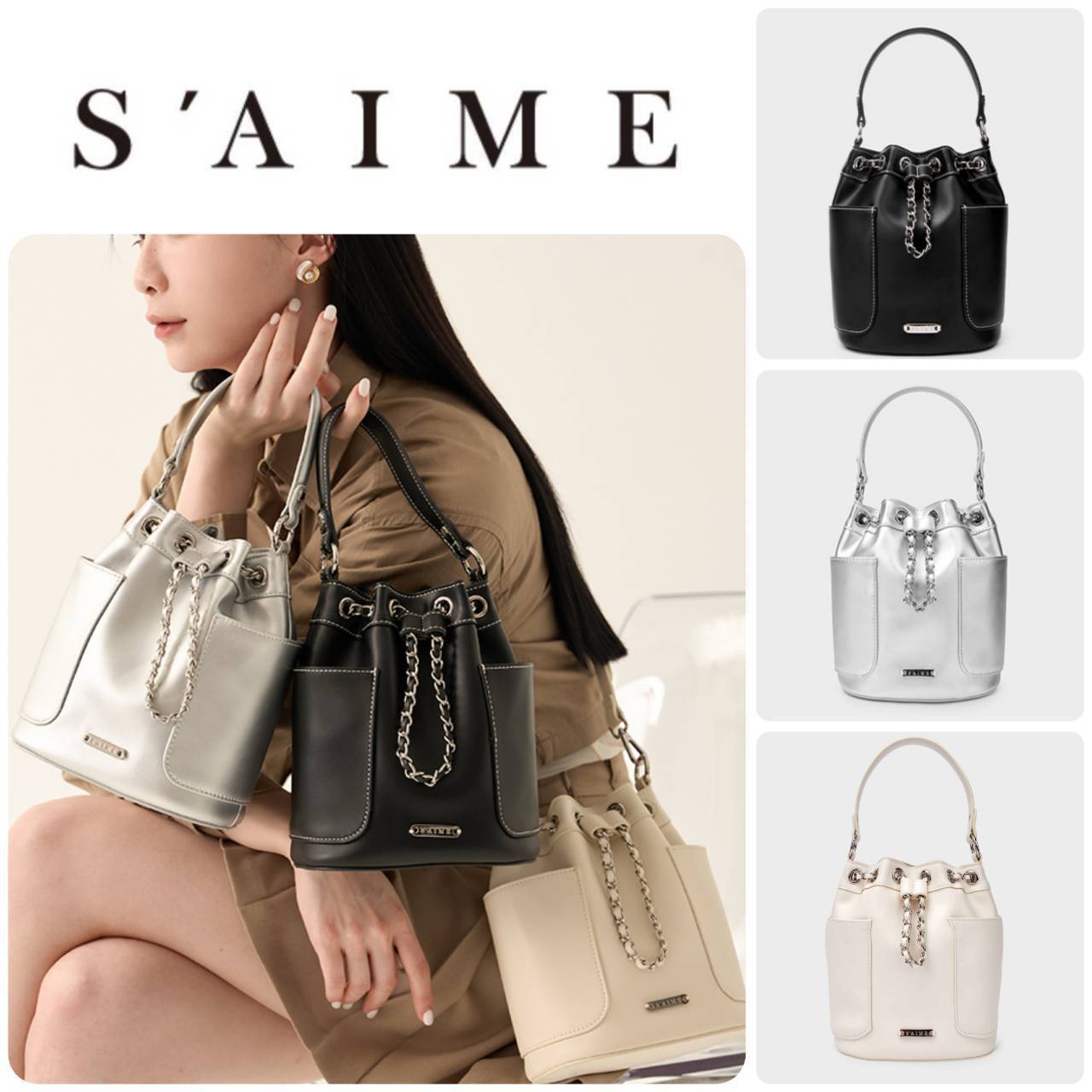 ■S'AIME■ドローストリングチェーンバケットバッグ/送料込
