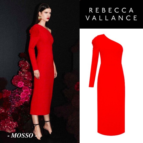 【REBECCA VALLANCE】KARINA MIDI DRESS ローズ ワンショルダー