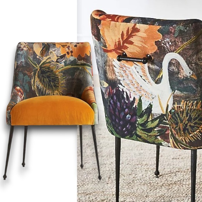[Anthropologie] ベルベット ワイルドライフ柄クラシックチェア