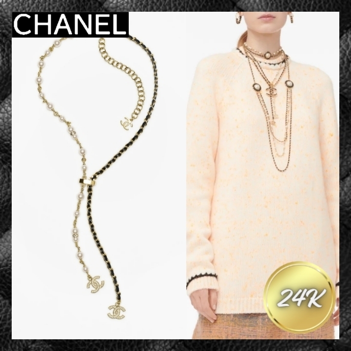☆レザー×ゴールドチェーン☆ CHANEL ネックレス ゴールド