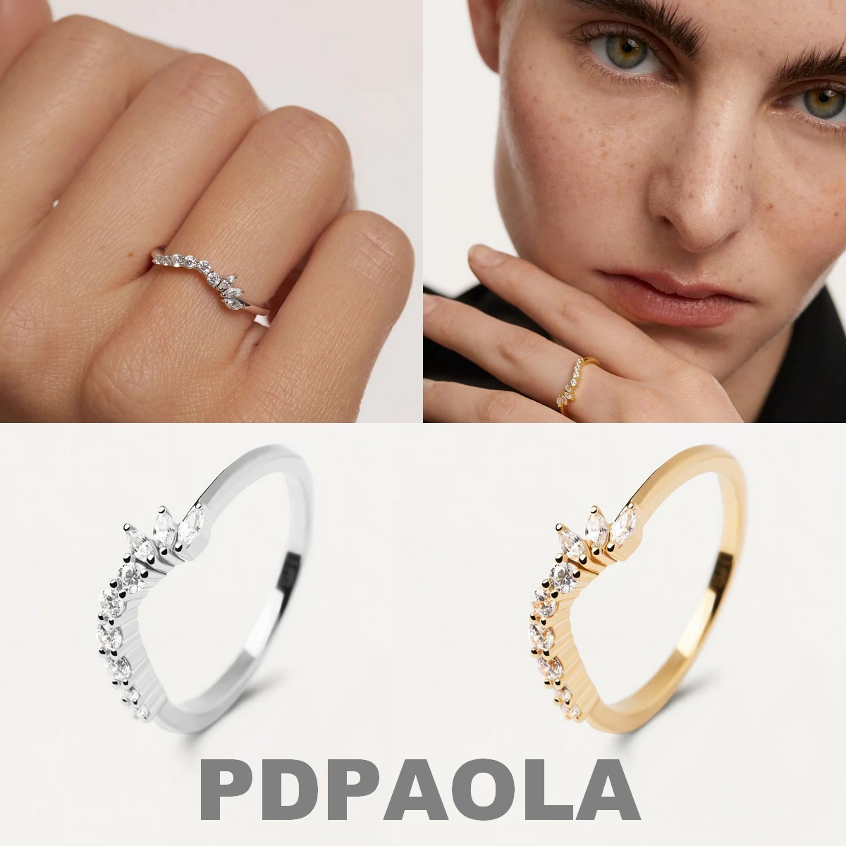 【SALE】海外限定◆PDPAOLA ラインストーン カーブリング◆全2色