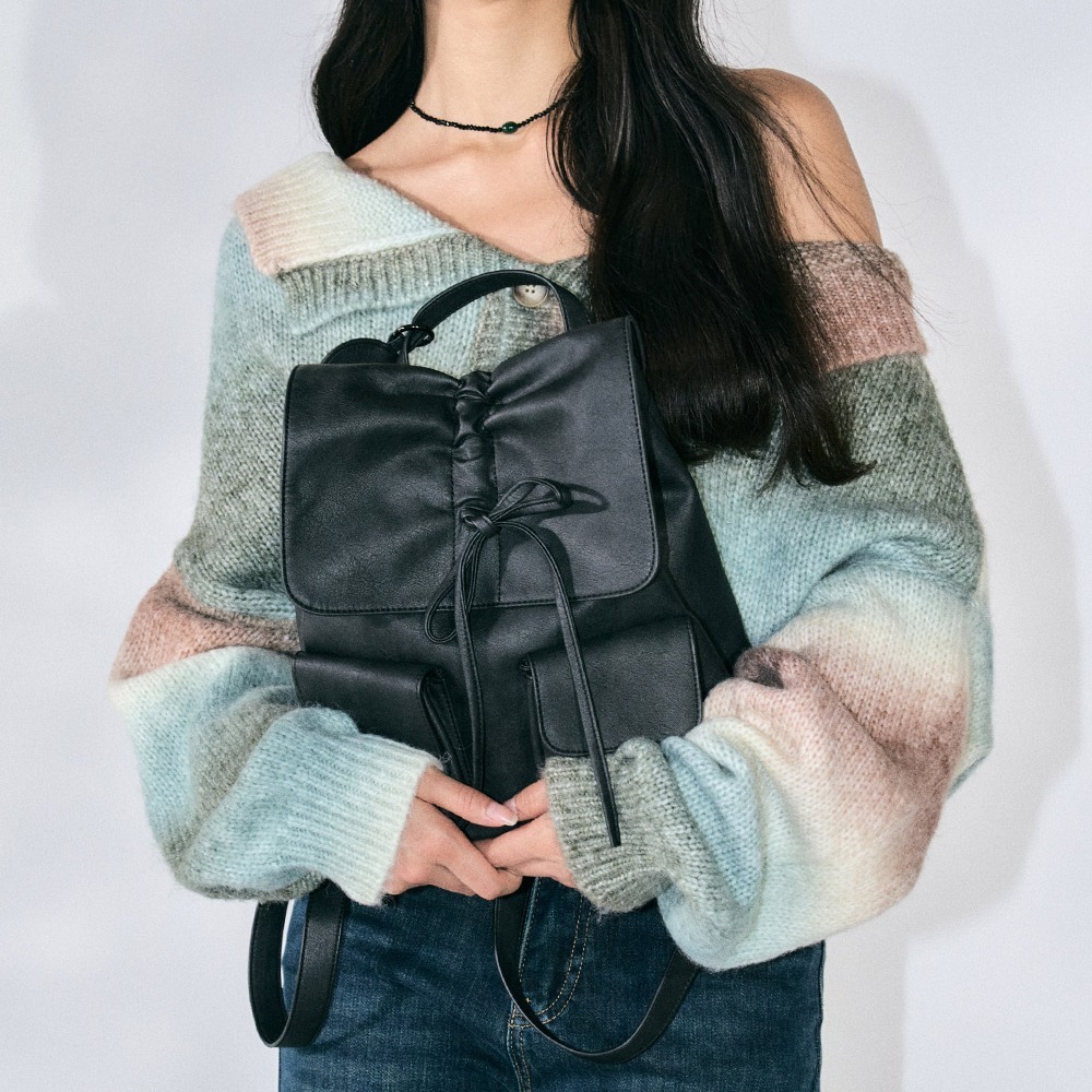 ZEROPLANET] Vegan Leather Shirring Ribbon Backpack (2COLOR