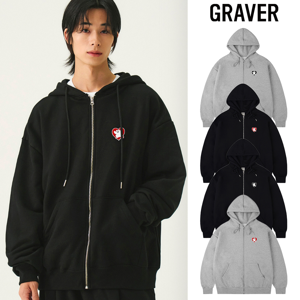 【GRAVER】24FW★ Bear Heart Embroidery Hood Zip-Up