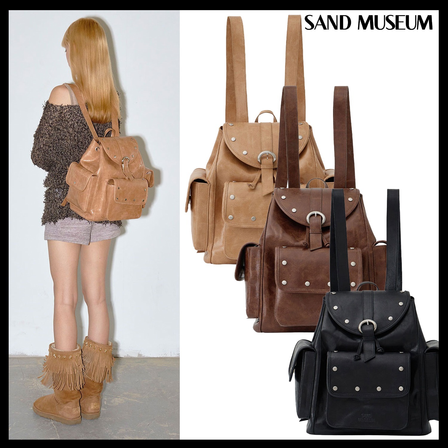【SAND MUSEUM】STUD 3POCKET BACKPACK / 追跡付