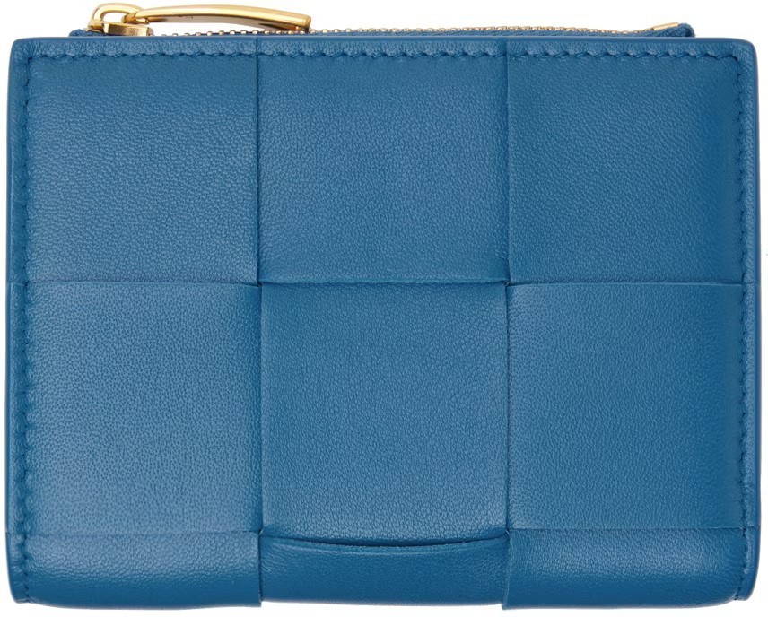 【Bottega Veneta】 ブルー スモール Cassette 二つ折り財布