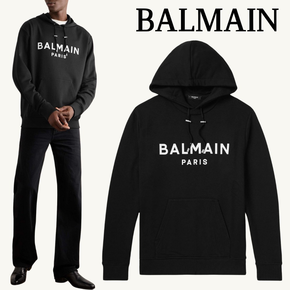 【BALMAIN】ストレッチコットンジャージー フーディー ロゴ