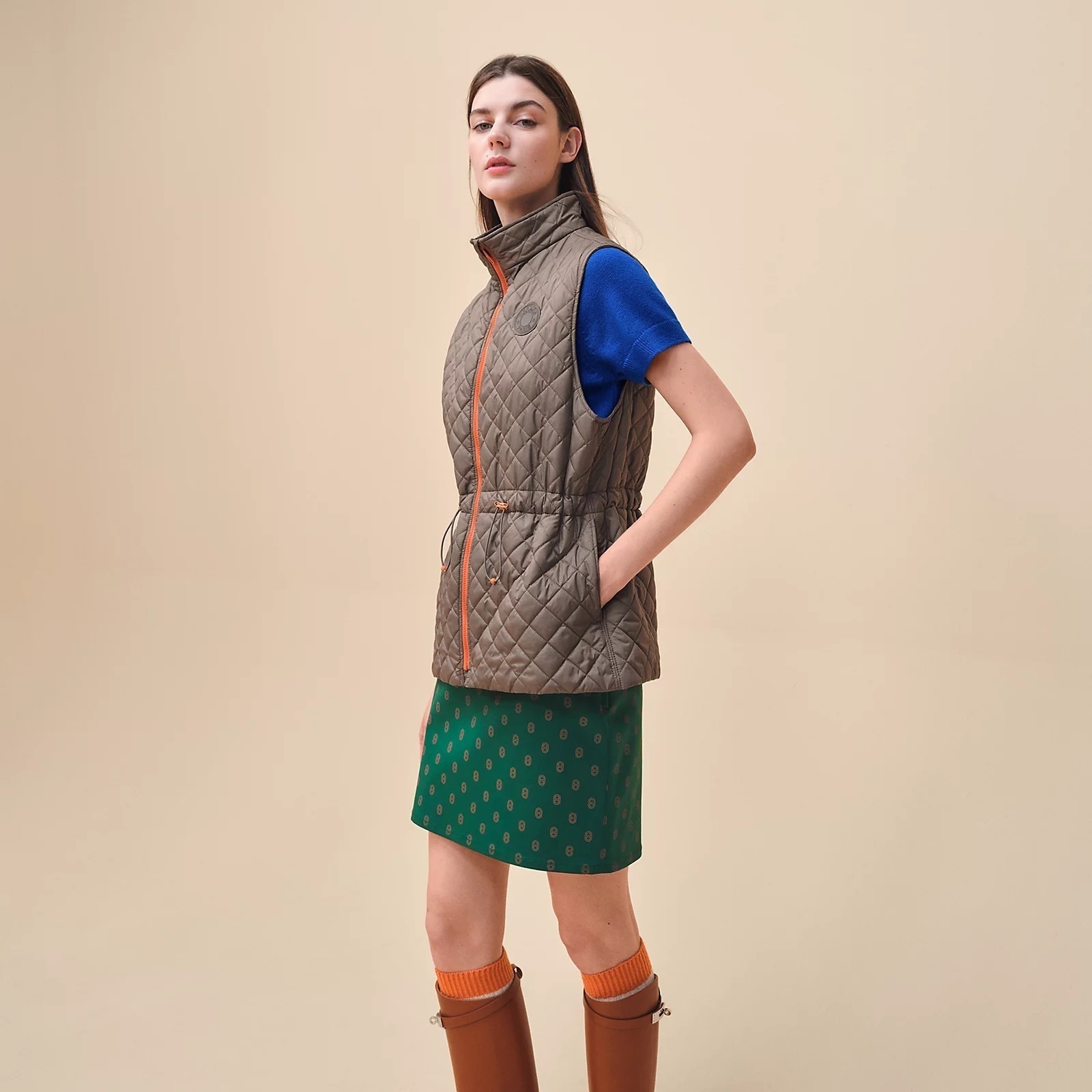 ☆HERMES☆《キルティング ベスト》エトゥープ Clou de Selle