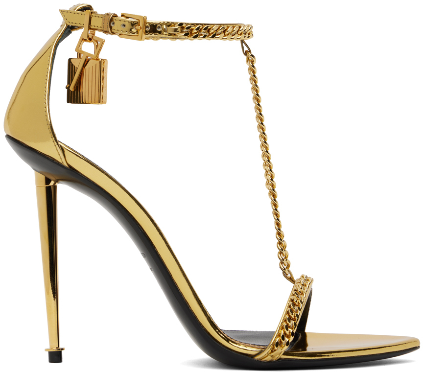 【関税込み】TOM FORD ゴールド ラミネート ヒールサンダル