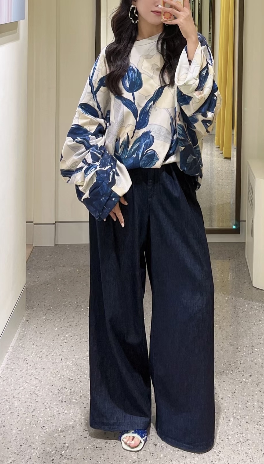 《DRIES VAN NOTEN》ハイライズ ワイドレッグ ジーンズ ネイビー