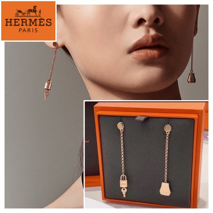 上品【HERMES】ピアス 《ケリー クロシェット》ローズゴールド