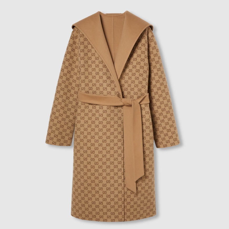 GUCCI《リバーシブル GGシルクウール コート》キャメル DHL 直営