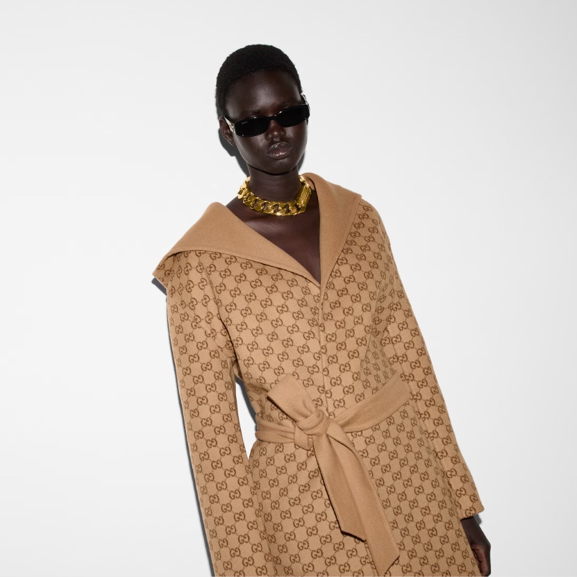 GUCCI《リバーシブル GGシルクウール コート》キャメル DHL 直営