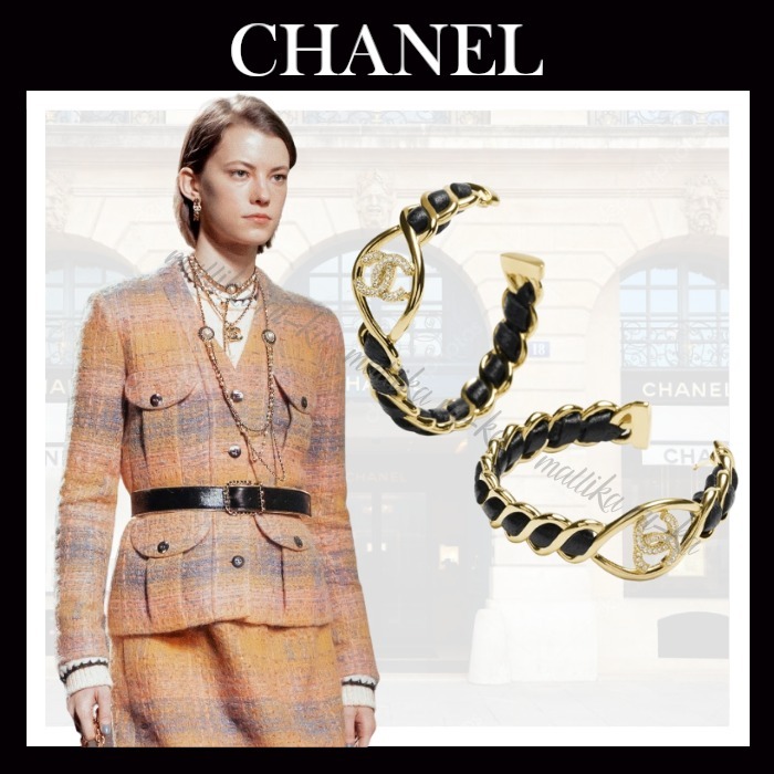 24K☆レザーチェーンがエレガント【CHANEL】フープ ピアス