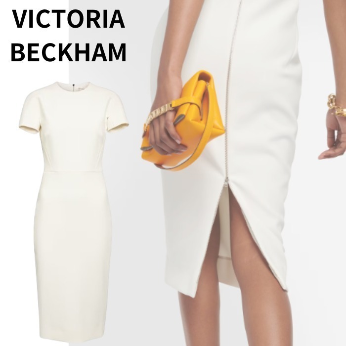 【VICTORIA BECKHAM】クレープ ミディドレス アイボリー