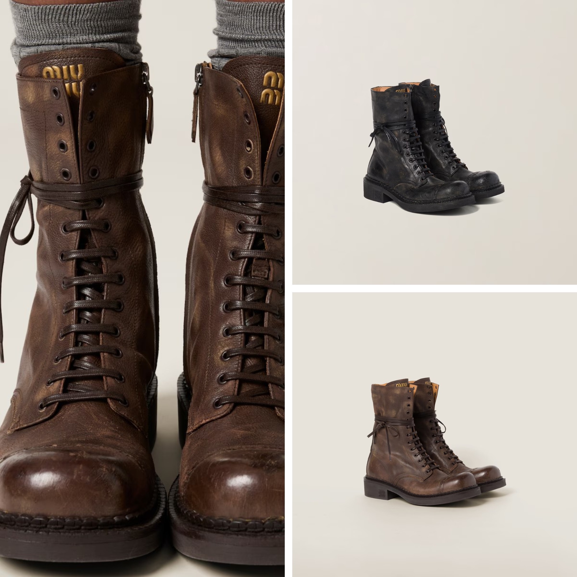 《送料無料》 MIU MIU Lace-up leather ankle boots