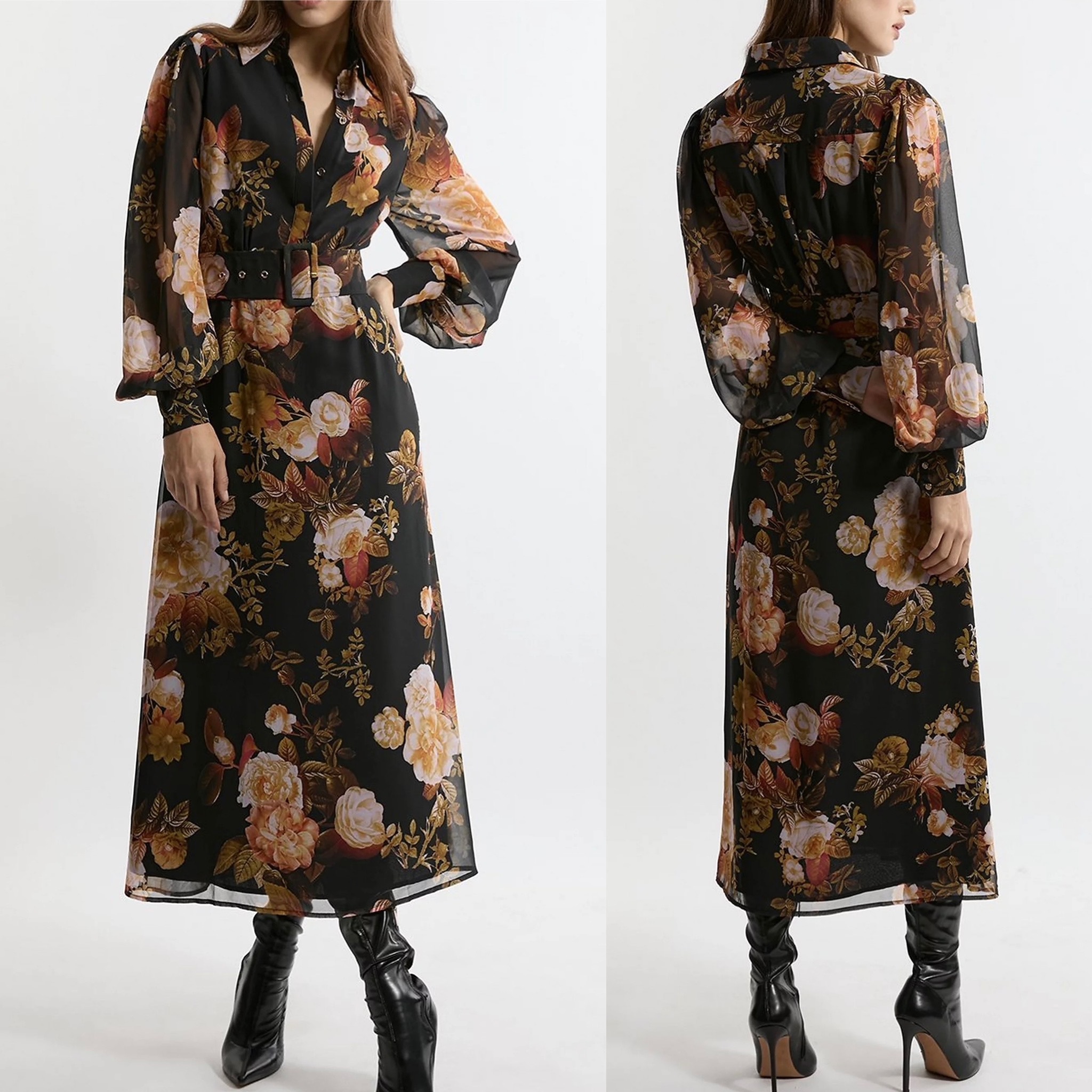 安心追跡付【KAREN MILLEN】フローラル柄マキシシャツワンピ
