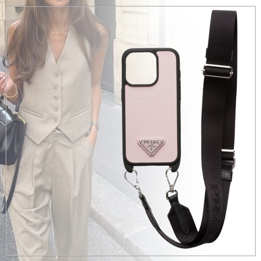 PRADA◆サフィアーノレザー iPhone 15 Pro ケース ストラップ付