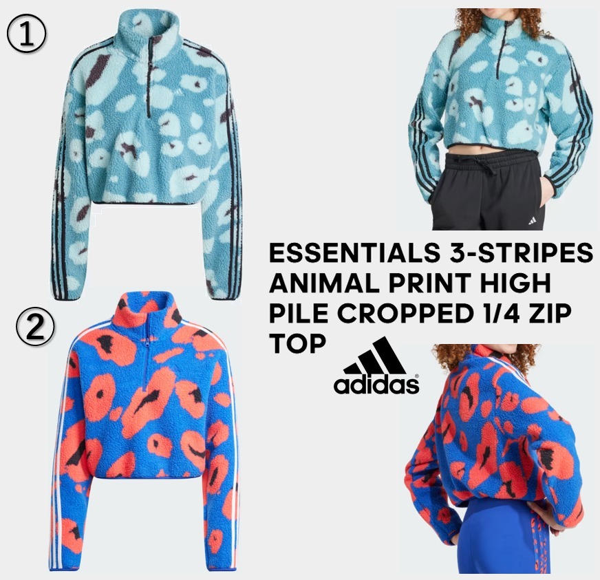 Essentials 3-Stripes Animal Print High Pile Cropped☆選択2色
