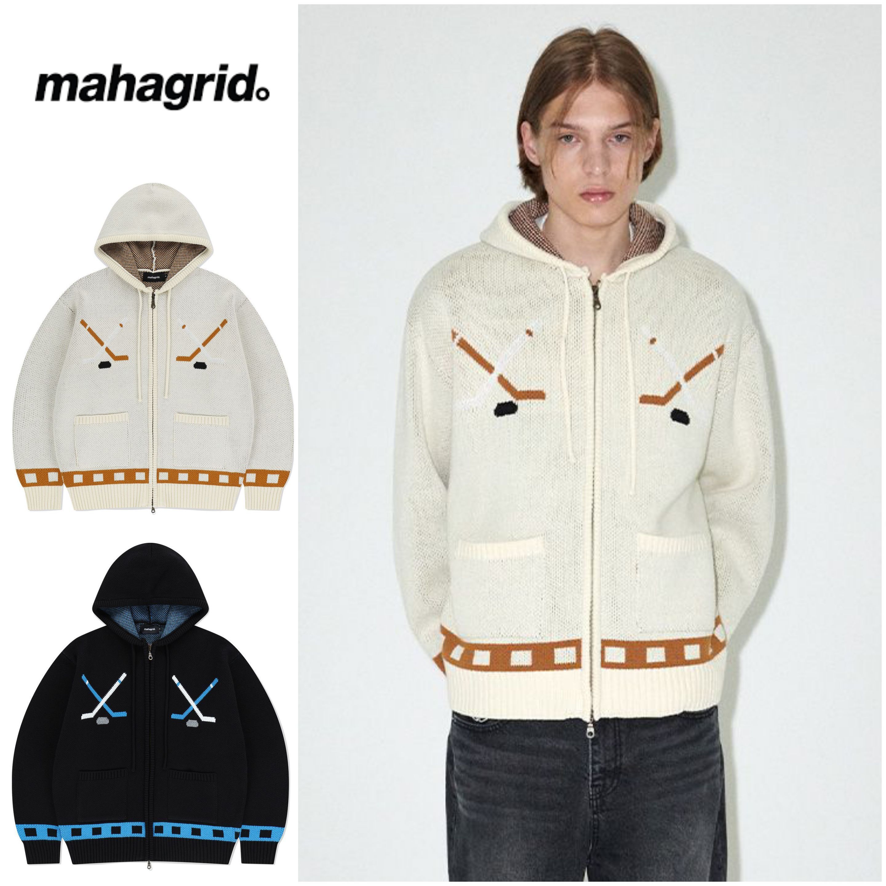 さらに100円引き◆MAHAGRID◆HOCKEY KNIT ZIP-UP HOODIE