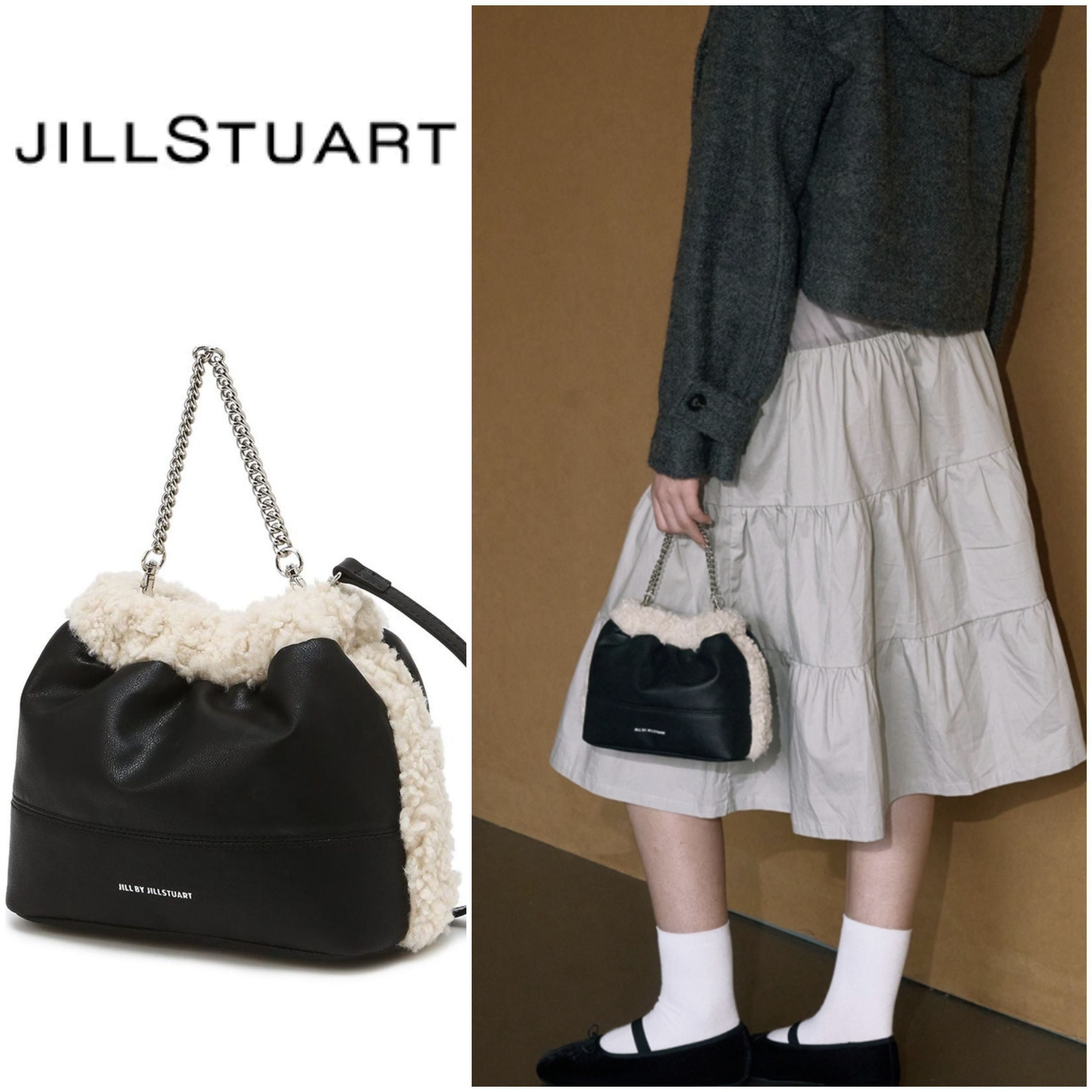 ショルダーバッグ・ポシェット JILLSTUART Danish Black shearling shirring bucket bag