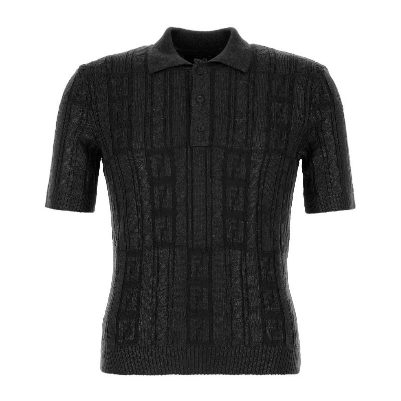 Tシャツ・カットソー FENDI SS25 Black wool polo shirt (FZC162ASGO F0QA1)