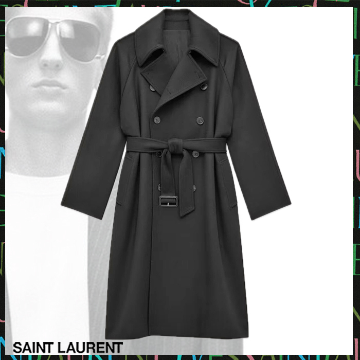 Saint Laurent Manteau Coat in Beige | FWRD