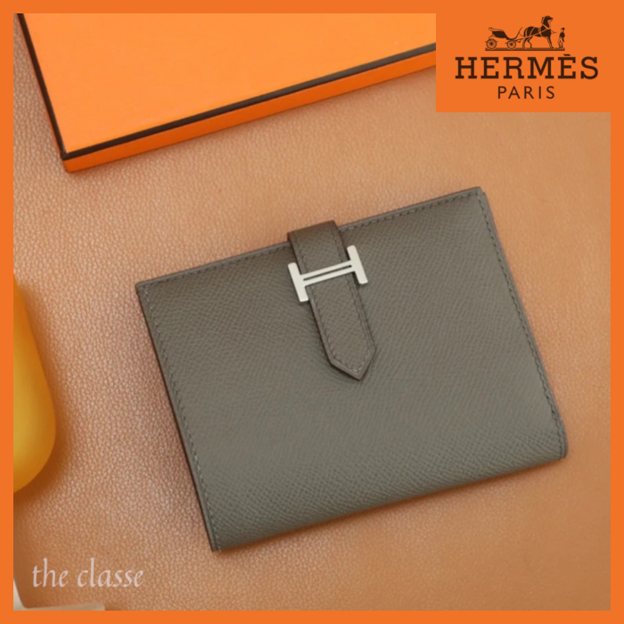 折りたたみ財布 HERMES Bearn Mini Gris Meyer エルメス べアンミニ Gris meyer エプソン ゴールド金具 (HERMES