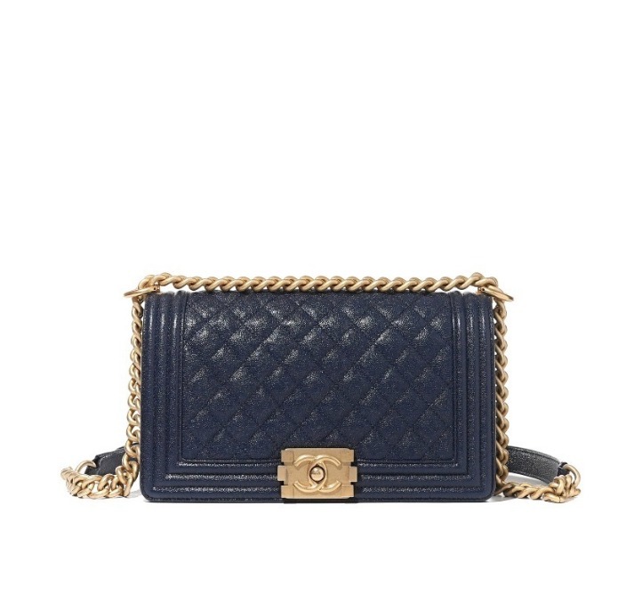 VINTAGE シャネル BOY CHANEL 25cm ネイビー/G金具