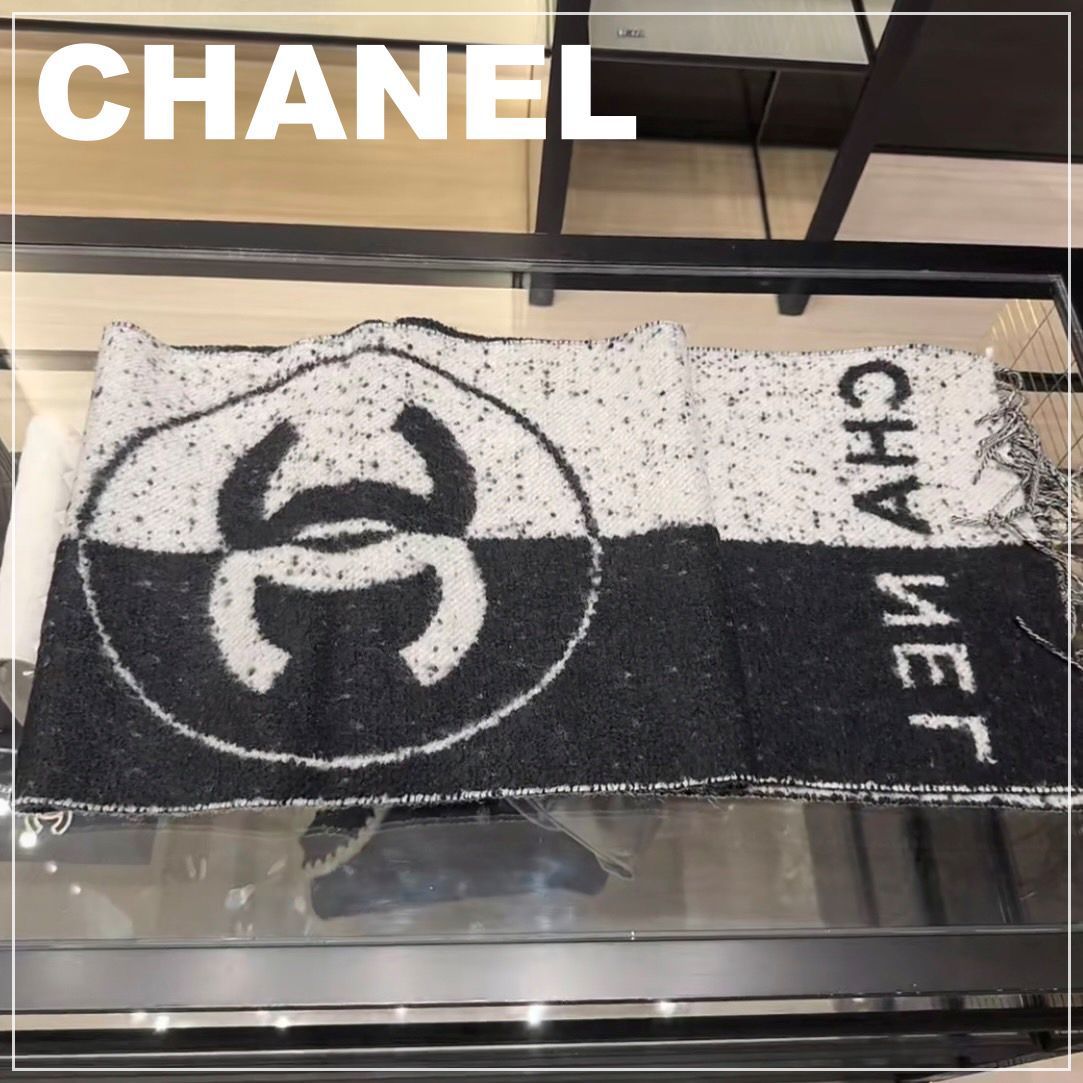 CHANEL 24K《2トーンカラー♪》カシミヤスカーフ ブラック