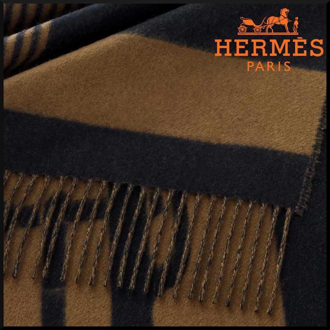 カシミヤ☆Hermes ストラップ柄 マフラー