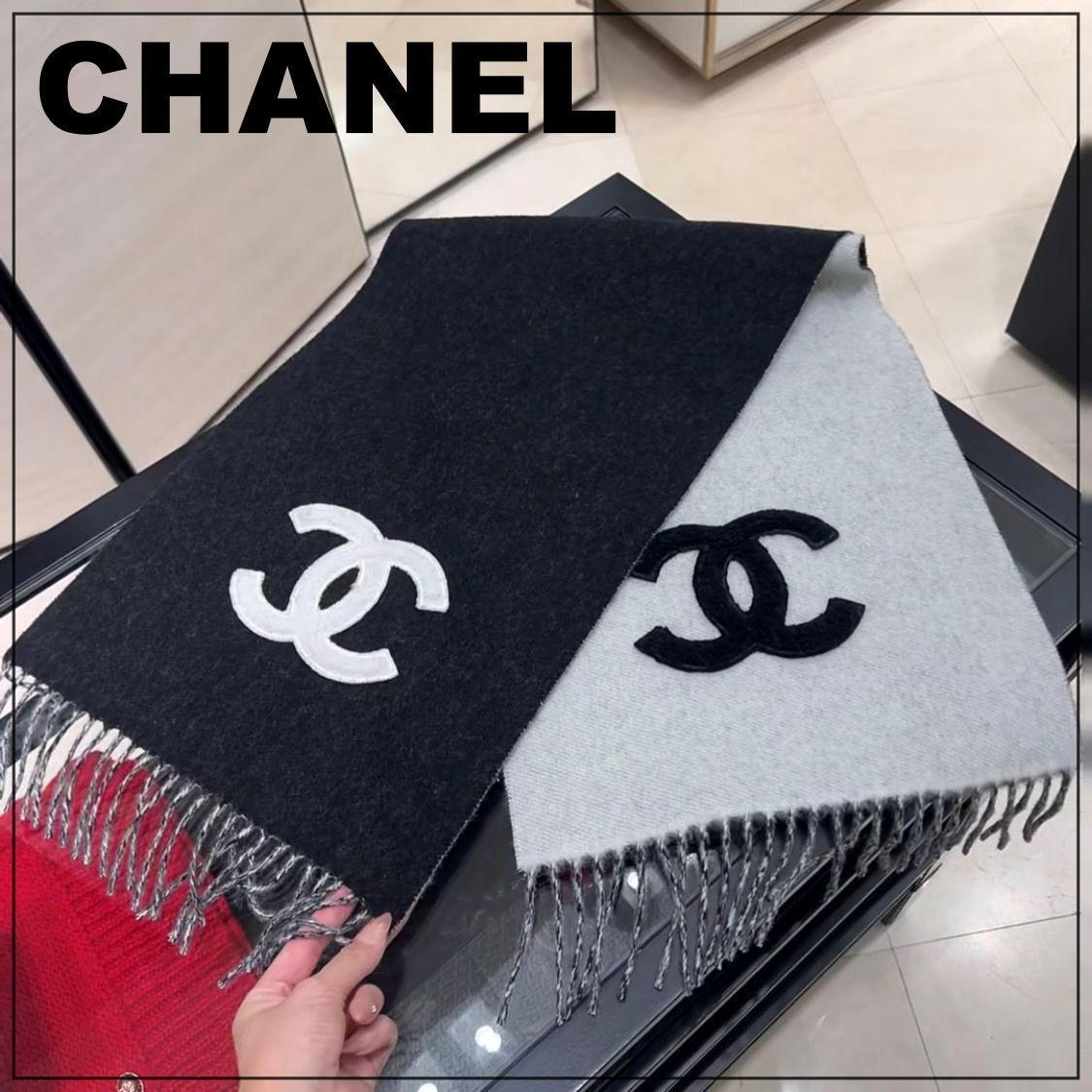 CHANEL 24K《大人エレガント♪》カシミヤマフラー ブラック