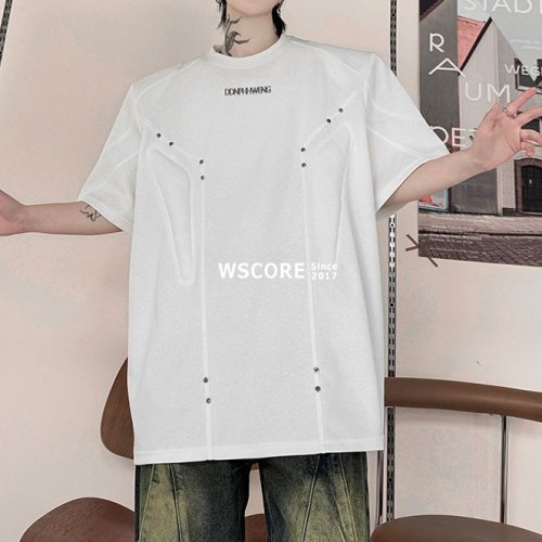 半袖Tシャツ メンズ メタルリベットデザイン 英字ロゴ 2色