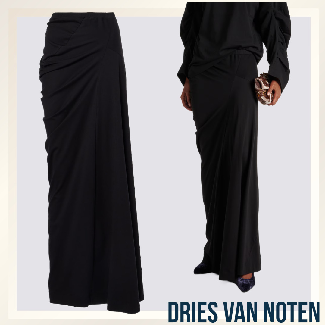 DRIES VAN NOTEN/ ドレープコットンジャージーマキシスカート 黒