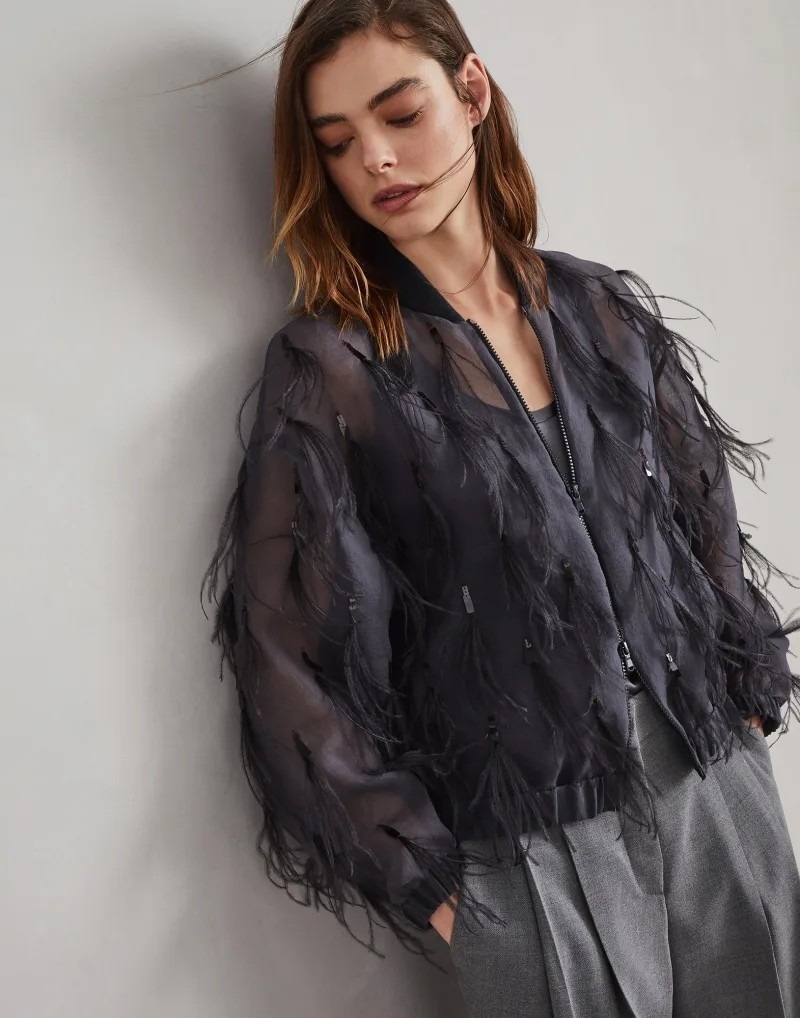 《送料無料》BRUNELLO CUCINELLI Crispy silk bomber jacket