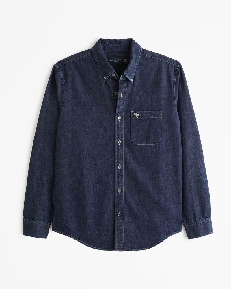 Abercrombie & Fitch デニム アイコンボタンアップ リネンシャツ