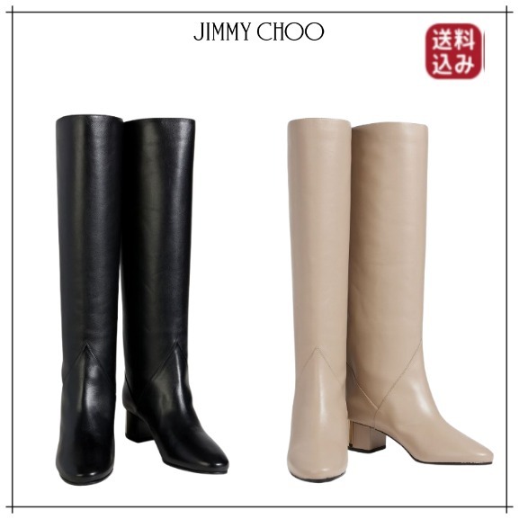 （US発）Jimmy Choo Rydea 45 レザー ニーブーツ 無地