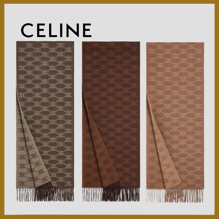 *CELINE* モノグラム スカーフ カシミア 縁にフリンジ *3Colors