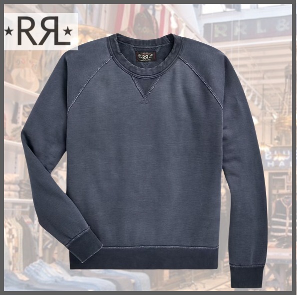 RRL☆ガーメント ダイ フレンチテリー クルーネック ネイビー