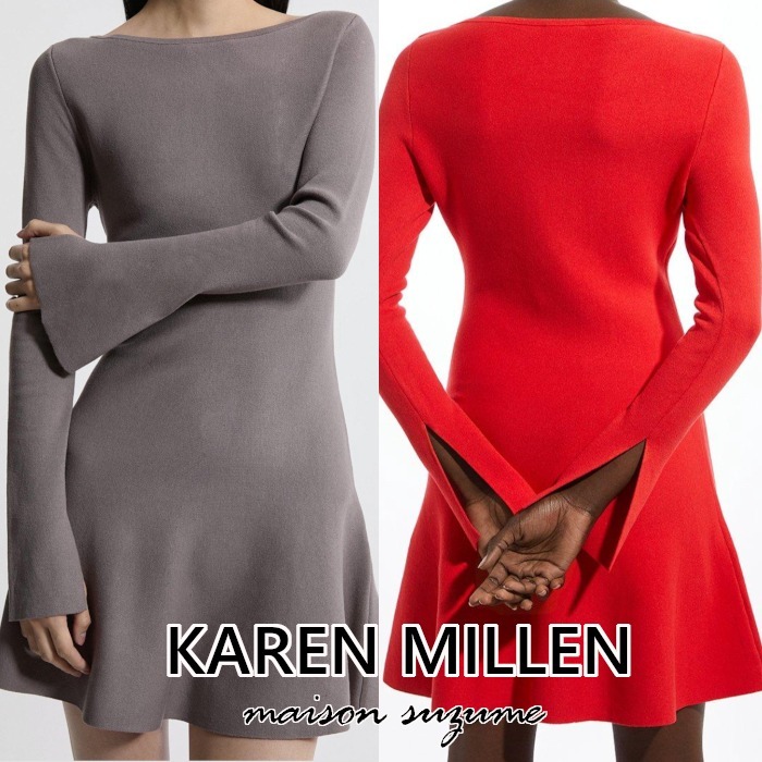 【KAREN MILLEN】スリットカフ☆フレアリブニット ミニワンピ
