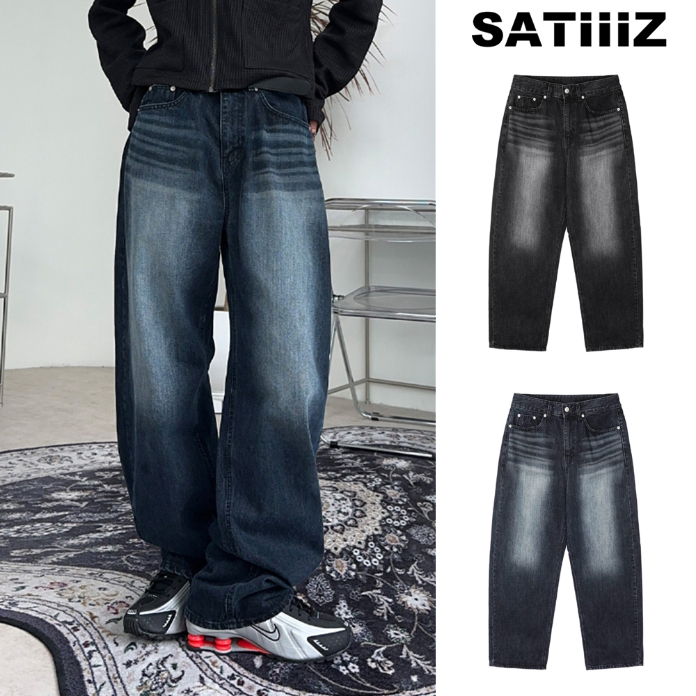【SATIIIZ】Edin Brush Curved Denim Pants