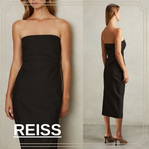 【REISS】アルウェン ストラップレス プリーツ ミディドレス