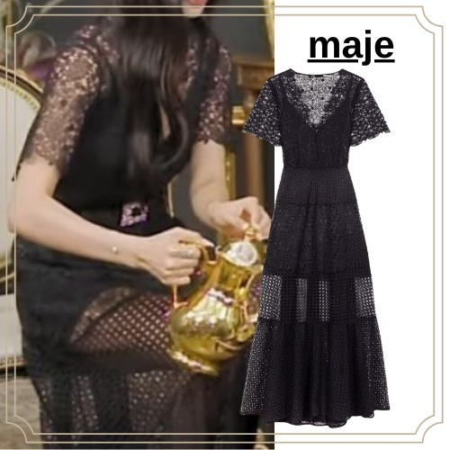 【MAJE】TWICEツウィ着用 レース 刺繍織り マキシワンピース