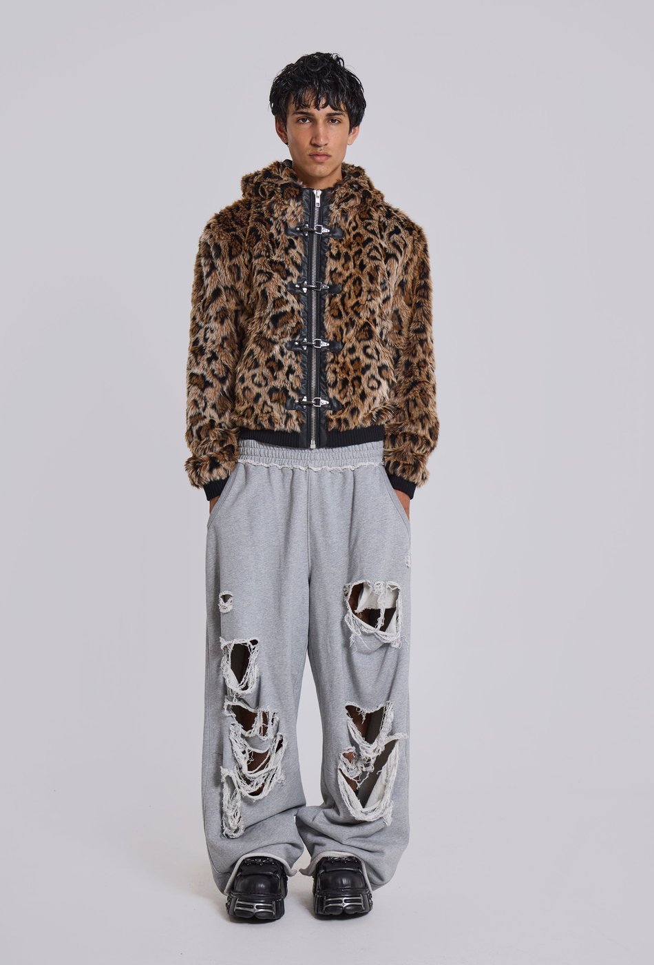 Jaded London☆Distressed Grey Marl Loopback Monster ジョガー