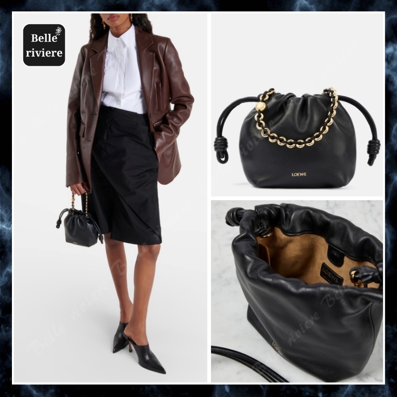 24PF new/LOEWE フラメンコレザーショルダーバッグ Bag Black