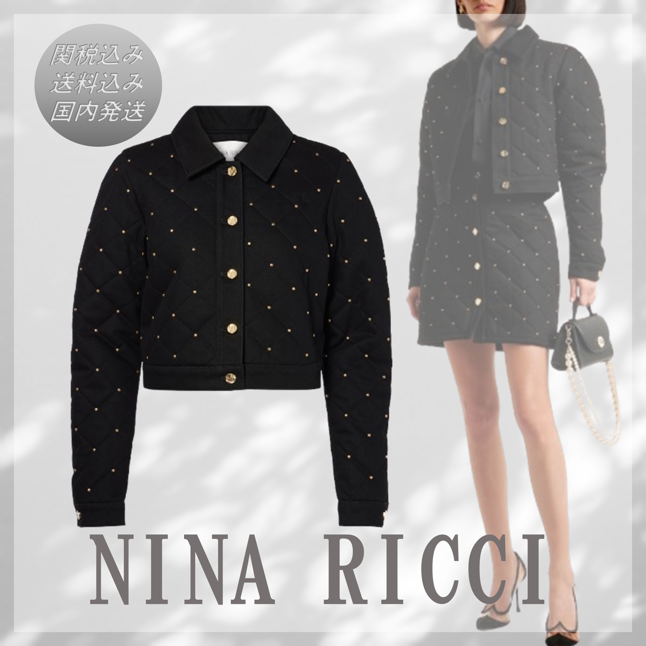 送料関税込■NINA RICCI■装飾付きクロップド丈デニムジャケット