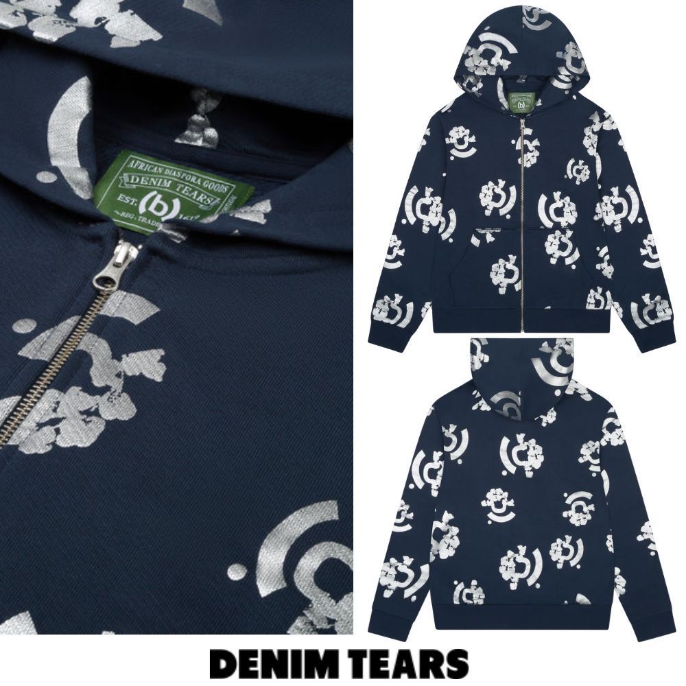 DENIMTEARS Bstroy ジップ フーディ ロゴ パターン バイカラー