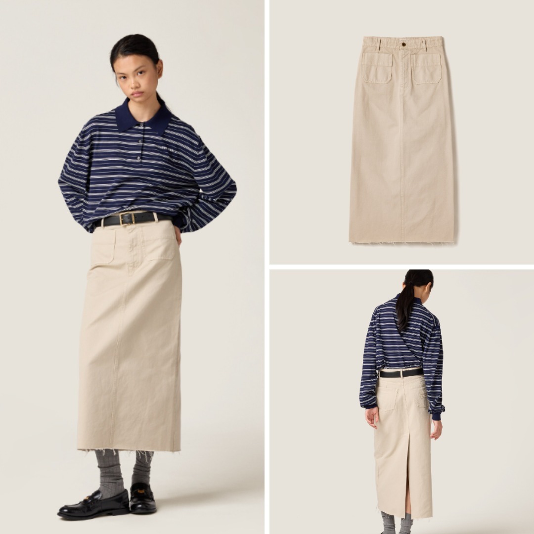 《送料無料》 MIU MIU Garment-dyed gabardine midi skirt