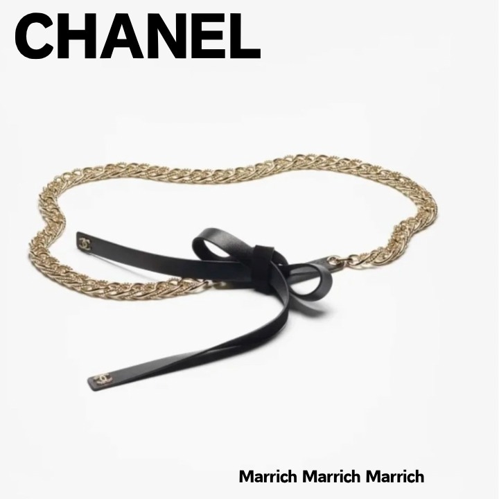 CHANEL《レザーリボンとチェーンがアクセント》シャネル ベルト