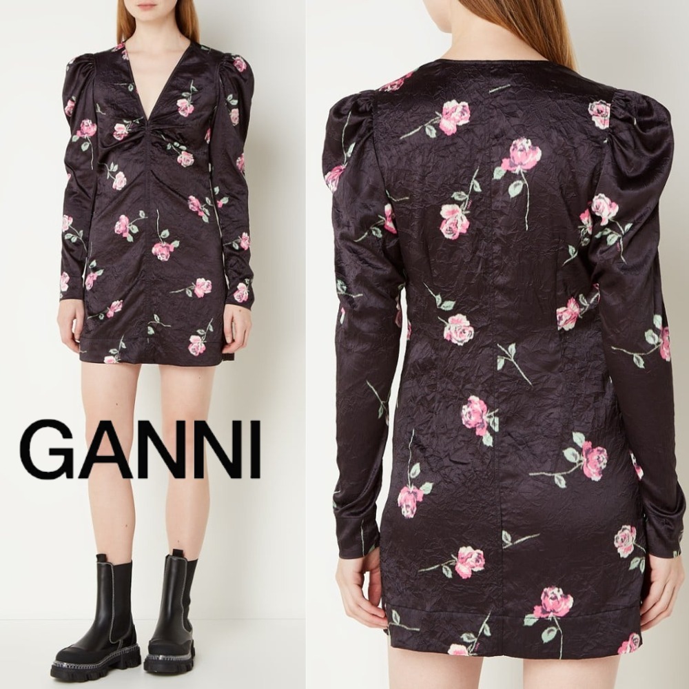 関税送料込♪GANN/花柄サテンミニドレス